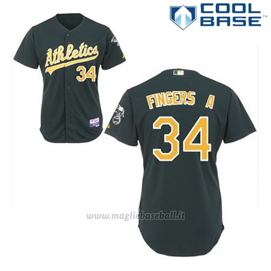 Maglia Baseball Uomo Oakland Athletics Rollie Fingers 34 Verde Alterner Cool Base